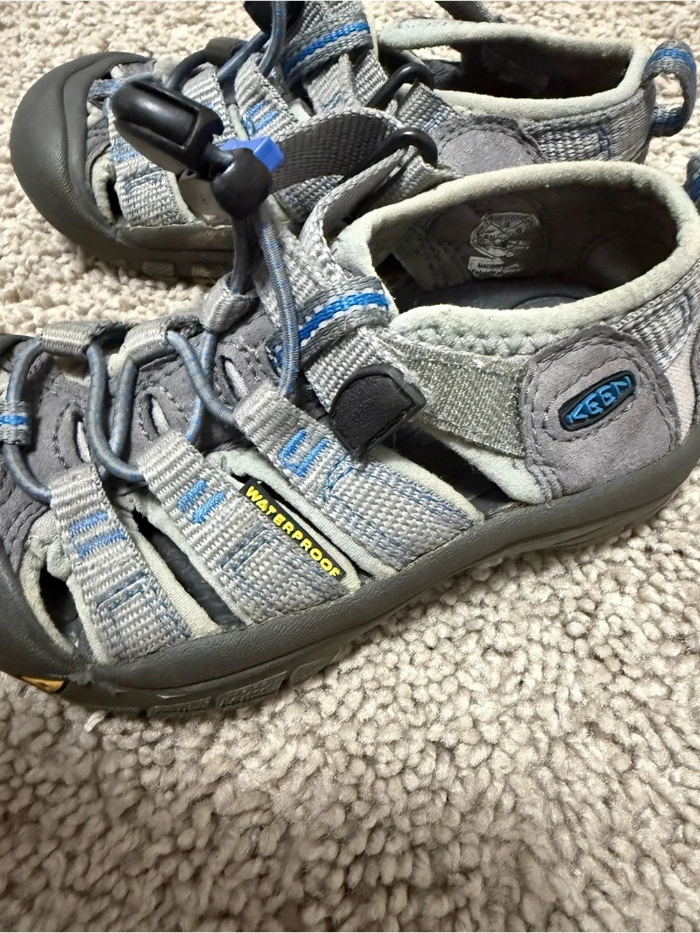 KEEN Kids Grey Sandals with Blue Accents